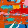 Conjunto de tres cuadros abstractos modernos 165x100cm, 3 pinturas multicolor sobre lienzo Viva Rebajas