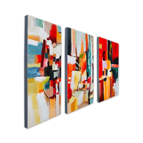 Conjunto de 3 cuadros abstractos modernos en lienzo 120x80cm tríptico de pinturas Fiora Promoción