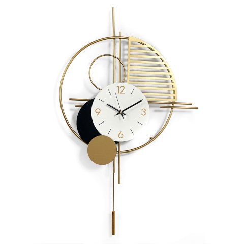 Reloj de pared 53x85cm con péndulo diseño moderno en metal dorado Vira Promoción