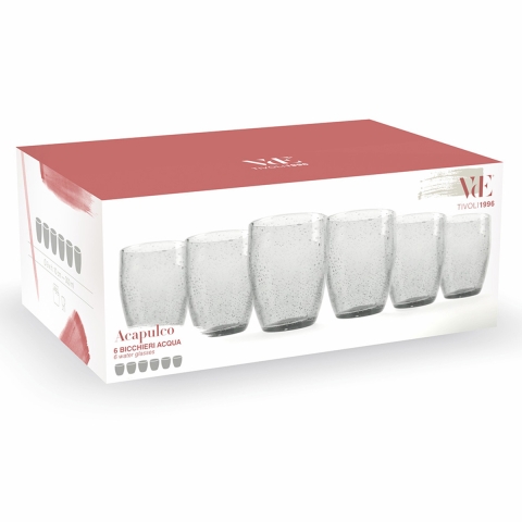 Juego de 6 vasos de agua transparentes 300ml en vidrio soplado Acapulco Promoción