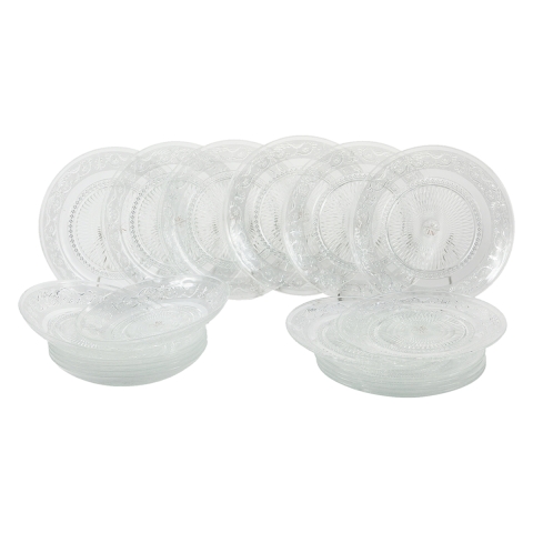 Juego de platos 18 piezas de vidrio transparente con decoración para 6 personas Imperial Promoción