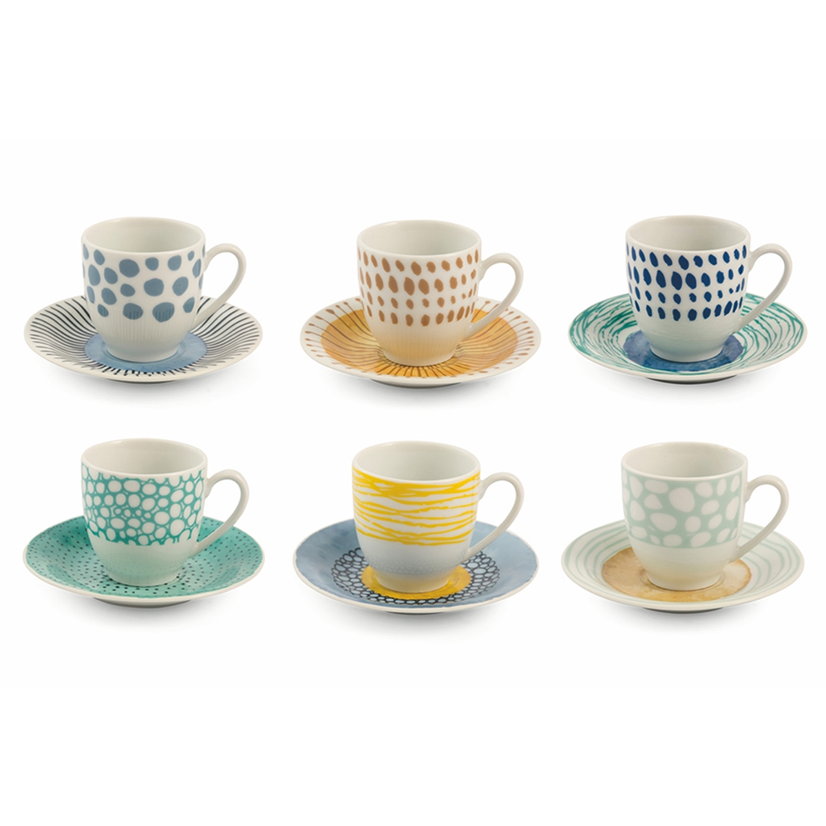 Juego de 6 tazas de café de porcelana con plato 90ml Marea C Promoción Juego de 6 tazas de café de porcelana con plato 90ml Marea C Promoción