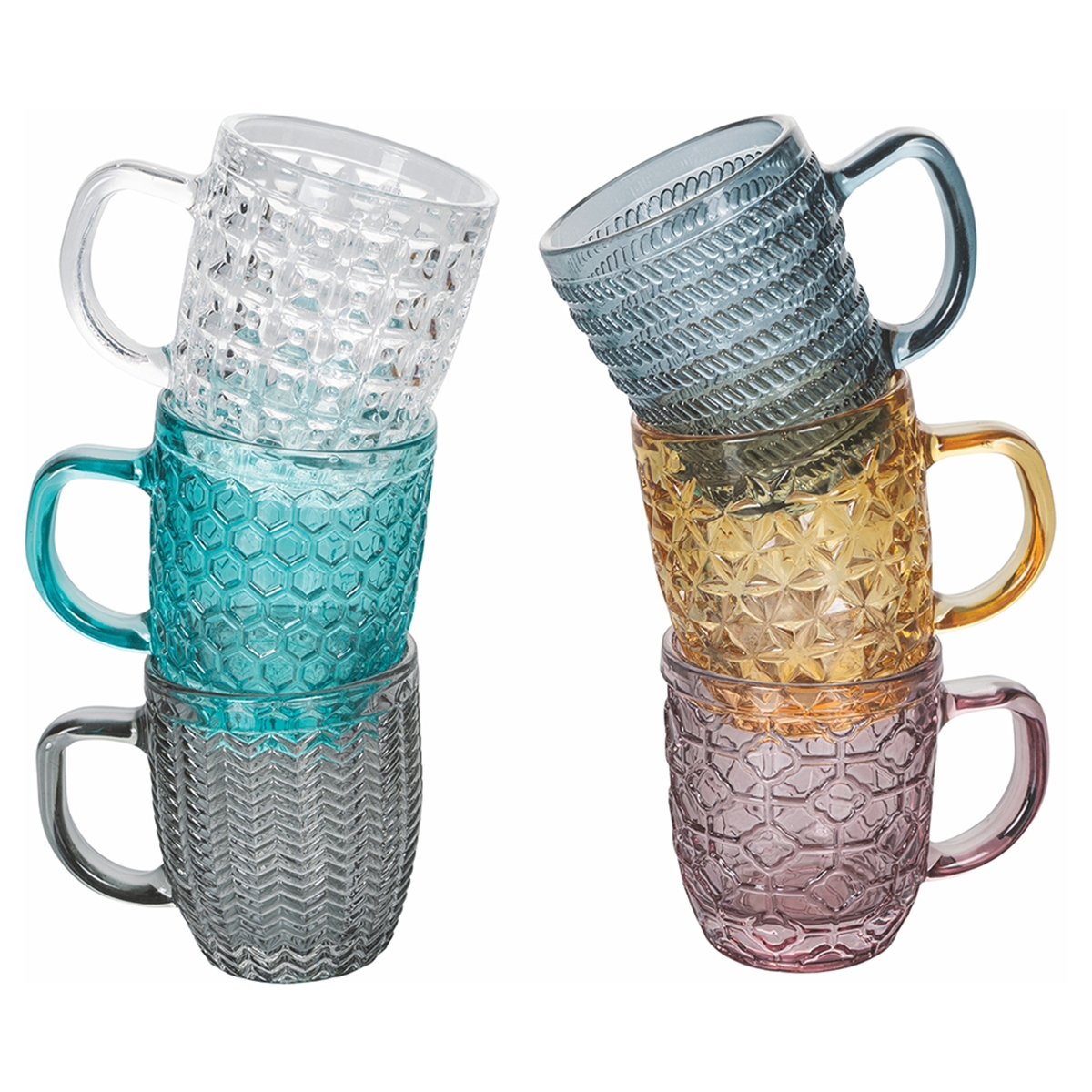 Juego de 6 tazas de café de vidrio coloreado 90 ml Geometrie C Promoción Juego de 6 tazas de café de vidrio coloreado 90 ml Geometrie C Promoción