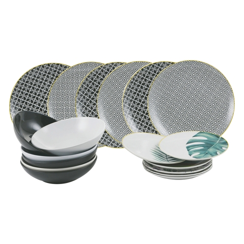 Juego de vajilla de 18 piezas en porcelana y gres para 6 personas Urban Jungle Promoción