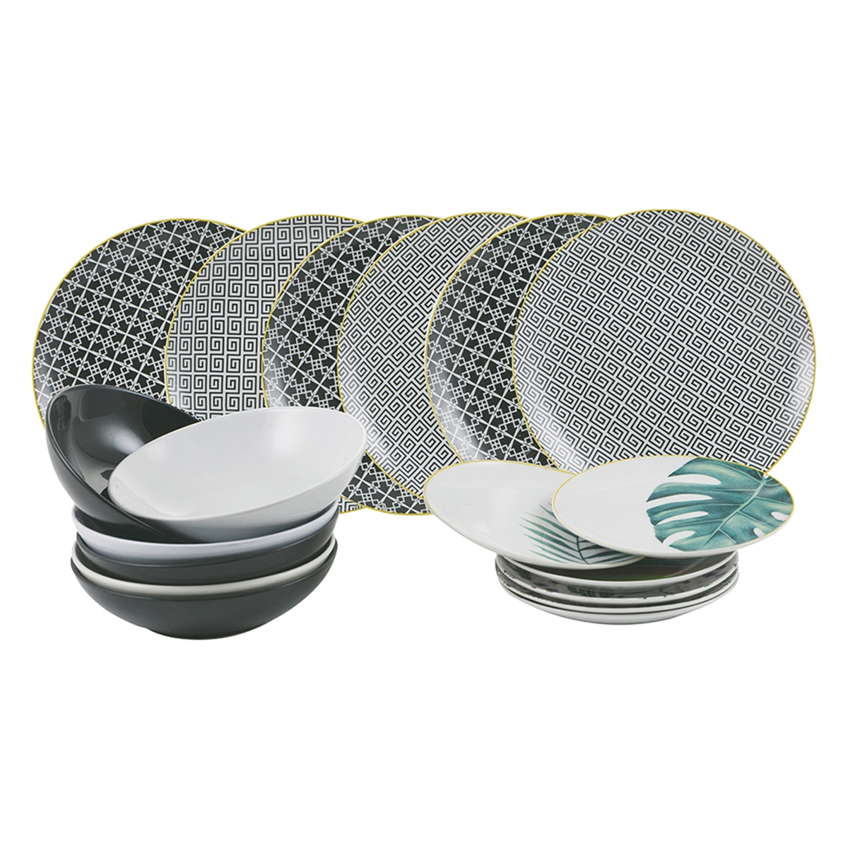 Juego de vajilla de 18 piezas en porcelana y gres para 6 personas Urban Jungle Promoción