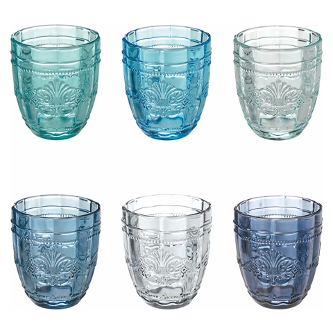 Set de 6 vasos de agua 265ml de vidrio con diseño arabesco Syrah Ocean Promoción