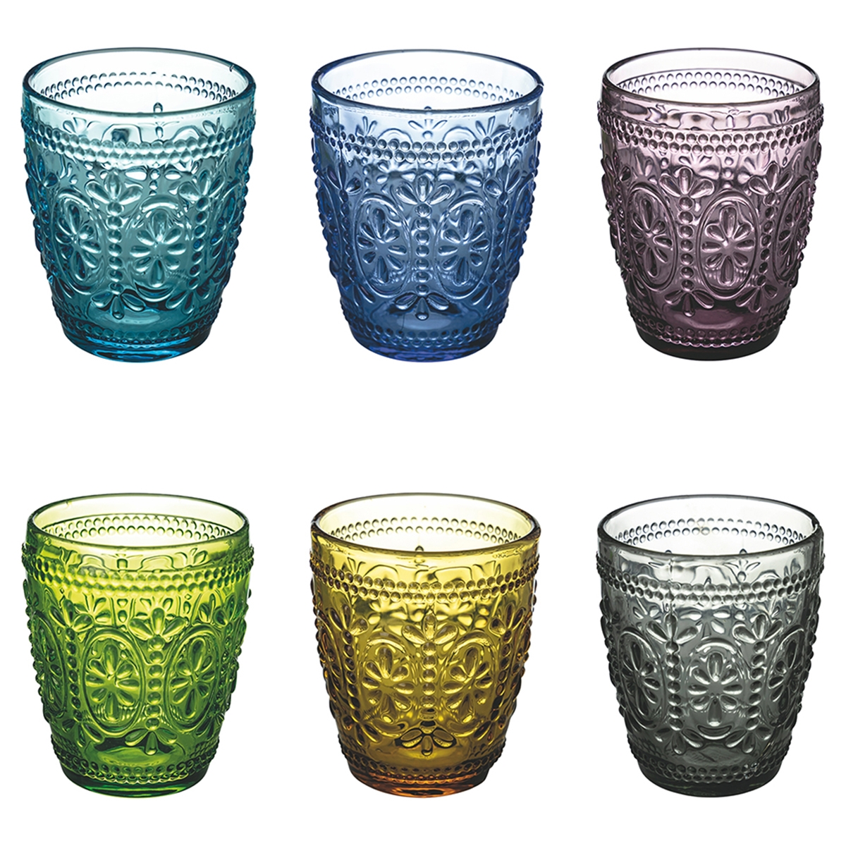 Juego de 6 vasos de agua 300ml con relieve Koralight Promoción Juego de 6 vasos de agua 300ml con relieve Koralight Promoción