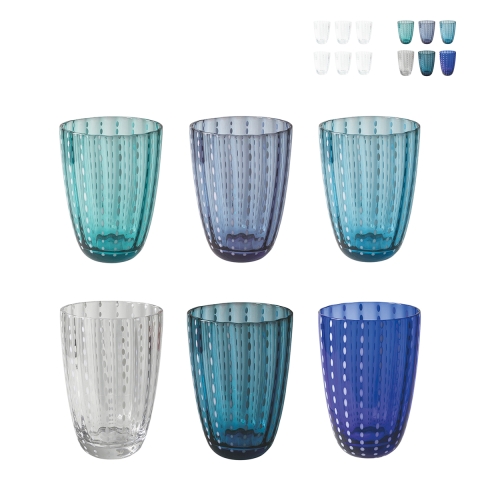 Juego de 6 vasos de agua de vidrio con lunares blancos 300ml Kalahari Promoción