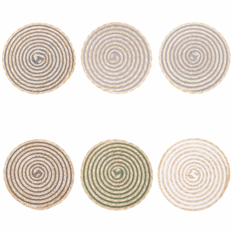 Set de 6 manteles redondos de paja trenzada Ø38cm Spiral Stone Promoción