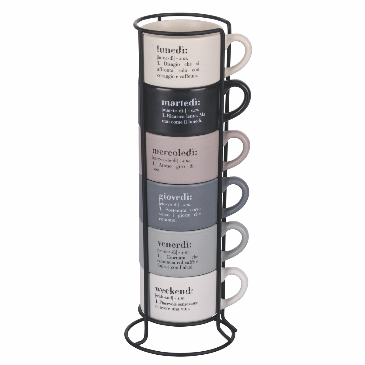 Juego de 6 tazas de café de porcelana 90 ml con soporte Victionary Week Promoción