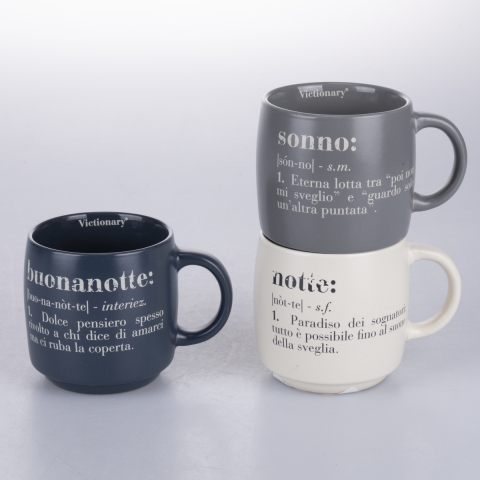 Set de 3 tazas mug apilables de gres 350ml con inscripciones Victionary L Promoción