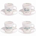 Juego de 4 tazas de café de porcelana con platillo 90 ml con inscripciones Le Travisate Promoción