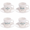 Juego de 4 tazas de café de porcelana con platillo 90 ml con inscripciones Le Travisate Promoción
