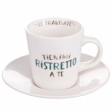 Juego de 4 tazas de café de porcelana con platillo 90 ml con inscripciones Le Travisate Descueto