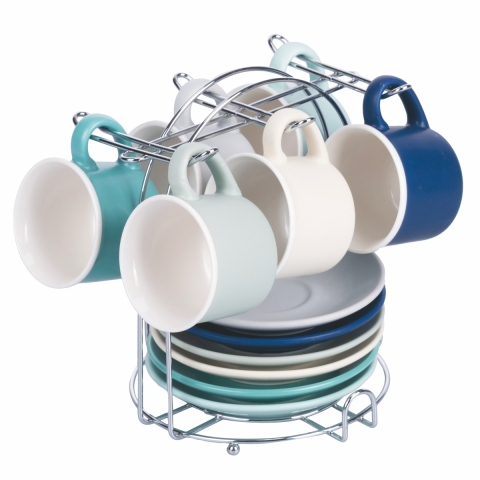 Juego de 6 tazas de café de porcelana 90 ml con platillo Shade of Ocean Promoción