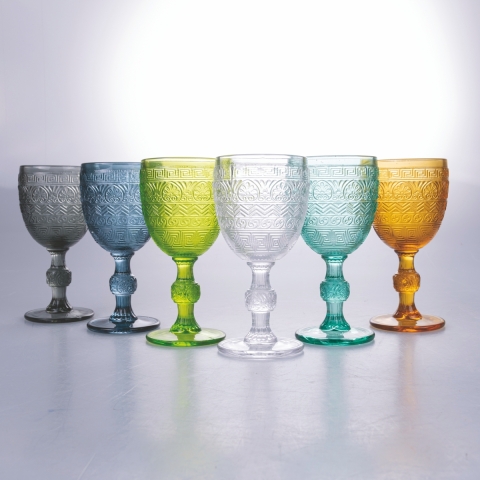 Set de 6 copas de vidrio coloreado 210ml con superficie trabajada New Mexico Promoción