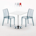 Mesa Cuadrada Blanca 70x70 cm y Sillas De Colores Transparentes Cristal Light Titanium Oferta