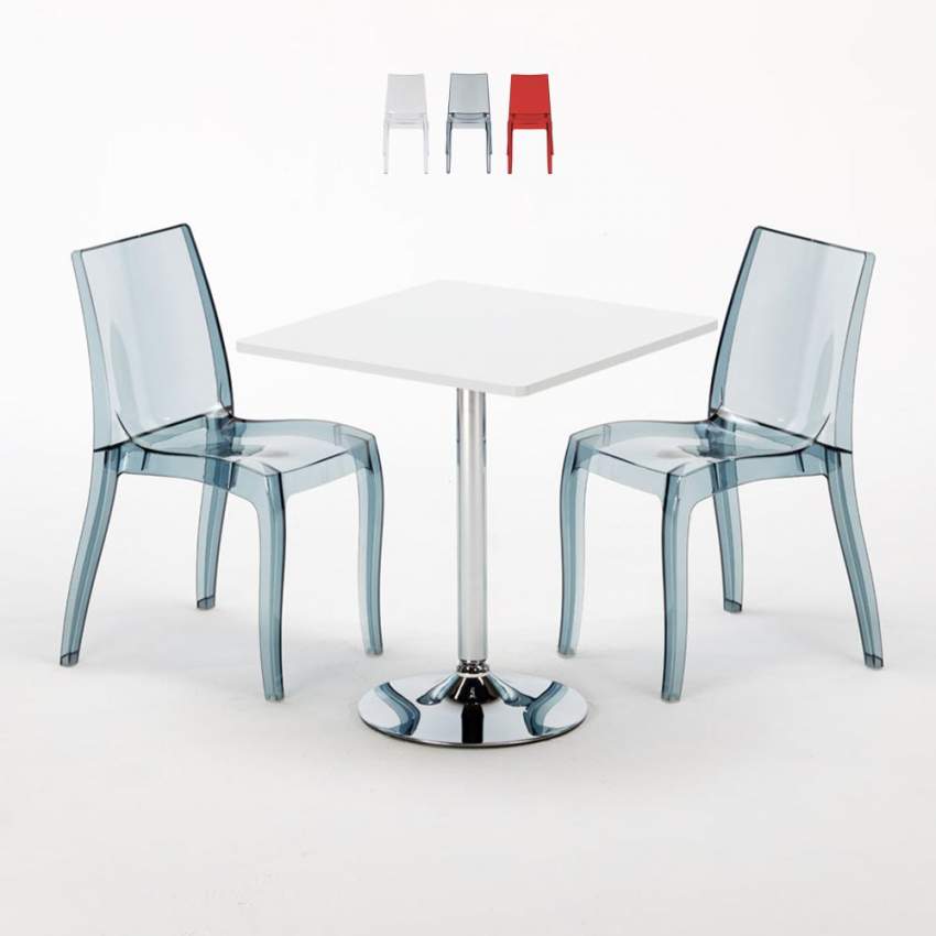 Mesa Cuadrada Blanca 70x70 cm y Sillas De Colores Transparentes Cristal Light Titanium Oferta Mesa Cuadrada Blanca 70x70 cm y Sillas De Colores Transparentes Cristal Light Titanium Oferta
