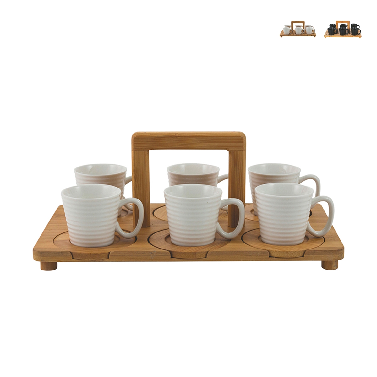 Juego de 6 tazas de café de porcelana 90 ml con bandeja Essential Promoción