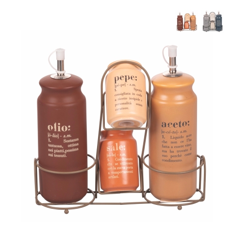 Juego de condimentos 5 piezas con aceitera de gres Victionary A Promoción