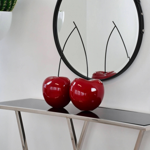 Escultura pareja de cerezas en resina lacada roja pop art Opla Promoción