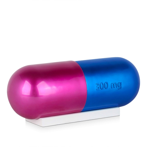 Escultura moderna de resina efecto metal color azul y fucsia Sira-BV Promoción