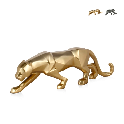 Escultura de pantera low poly en resina efecto metal Kari-M Promoción