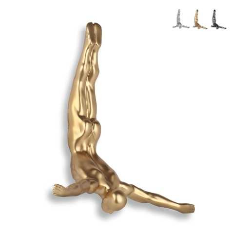 Escultura moderna de pared buceador en resina efecto metal Veda-M Promoción