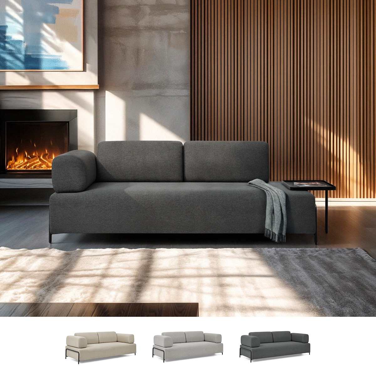 Sofá modular de 3 plazas de diseño moderno por módulos con mesitas Diadema