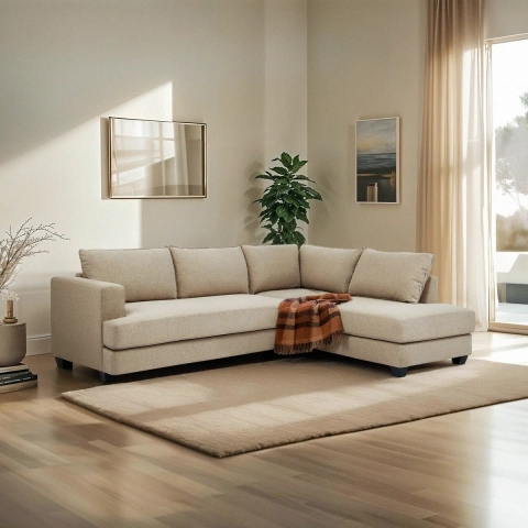 Sofá de 3 plazas esquinero de diseño con chaise longue de tela beige Avior Promoción