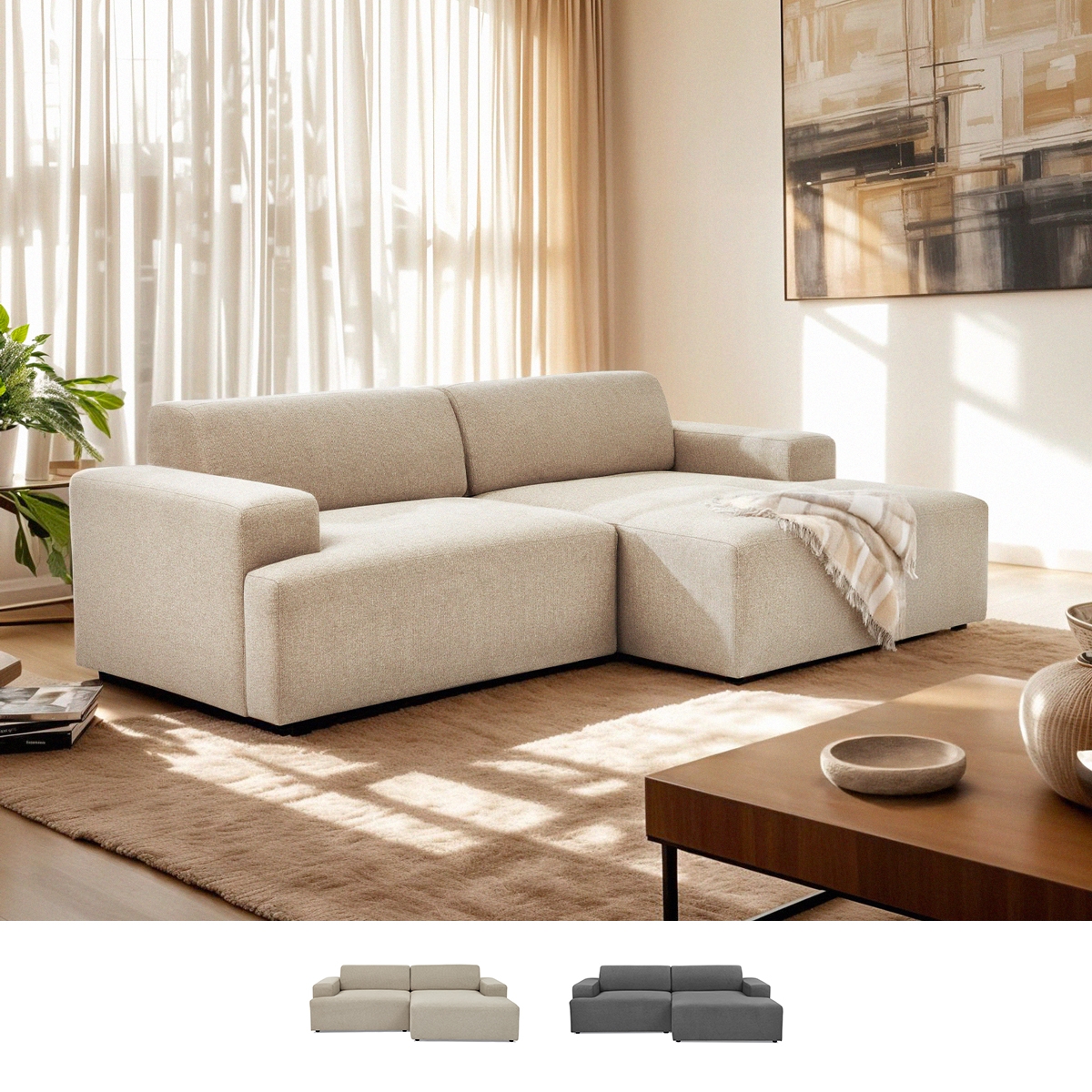 Sofá de diseño moderno de 3 plazas con chaise longue a la derecha de tela Toliman Promoción Sofá de diseño moderno de 3 plazas con chaise longue a la derecha de tela Toliman Promoción