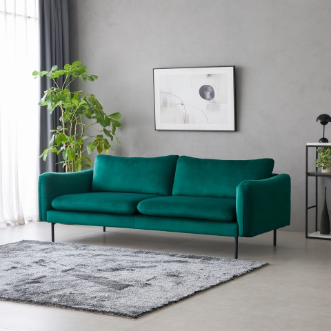 Sofá de 3 plazas moderno y elegante de terciopelo verde oscuro Tashi Promoción