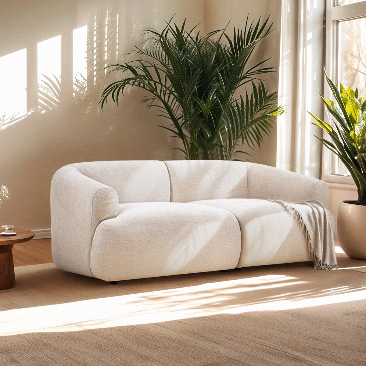 Sofá modular curvo de 2 plazas de tela beige Yuna-2 Promoción