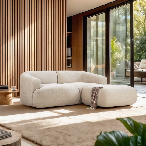 Sofá de diseño moderno modular de 2 plazas de tela con puf Yuna-2P Promoción