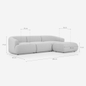 Sofá modular de 3 plazas curvo con puf de tela Yuna-3P 