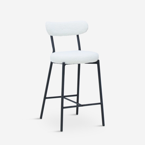 Taburete alto moderno para cocina con respaldo de tela bouclé blanco Opos Promoción