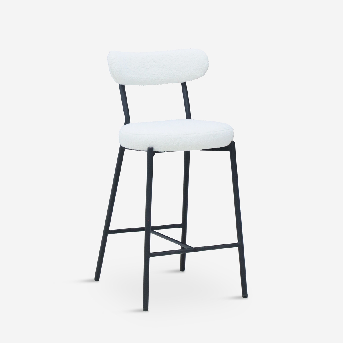 Taburete alto moderno para cocina con respaldo de tela bouclé blanco Opos
