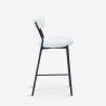 Taburete alto moderno para cocina con respaldo de tela bouclé blanco Opos Rebajas