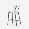 Taburete alto moderno para cocina con respaldo de tela bouclé blanco Opos Descueto