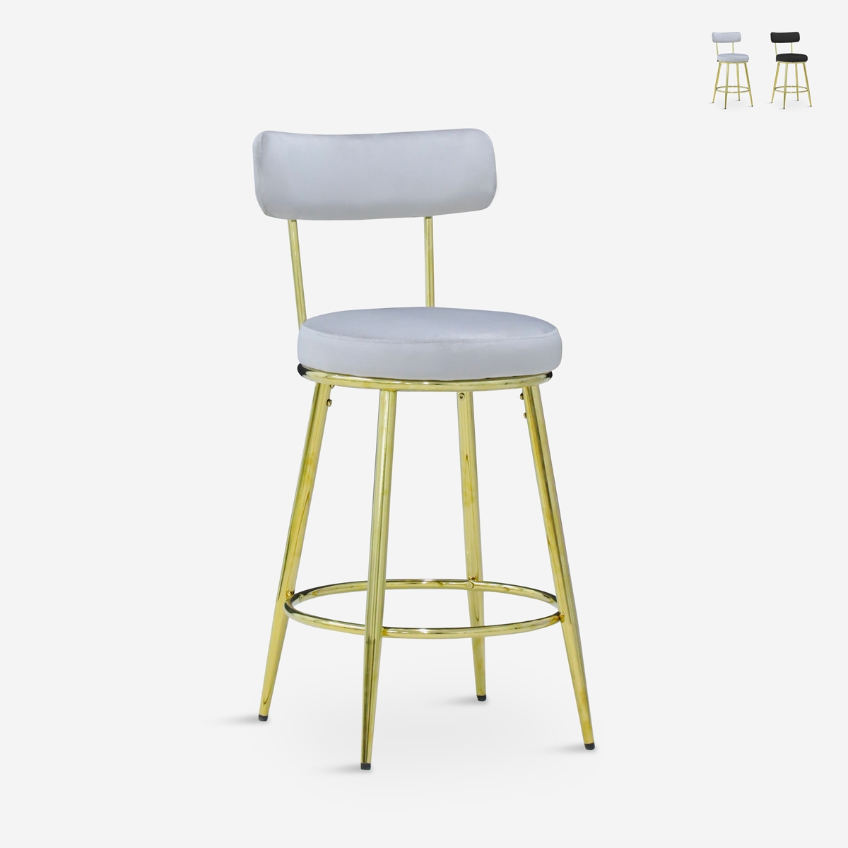 Taburete de bar y cocina de terciopelo con respaldo y patas doradas Kraven Promoción Taburete de bar y cocina de terciopelo con respaldo y patas doradas Kraven Promoción