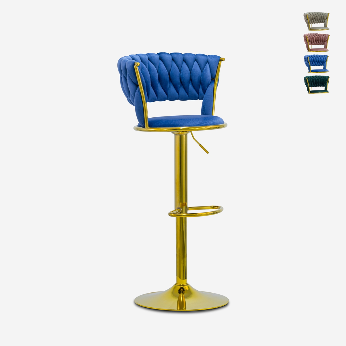 Taburete ajustable de metal dorado y terciopelo entrelazado Macaron