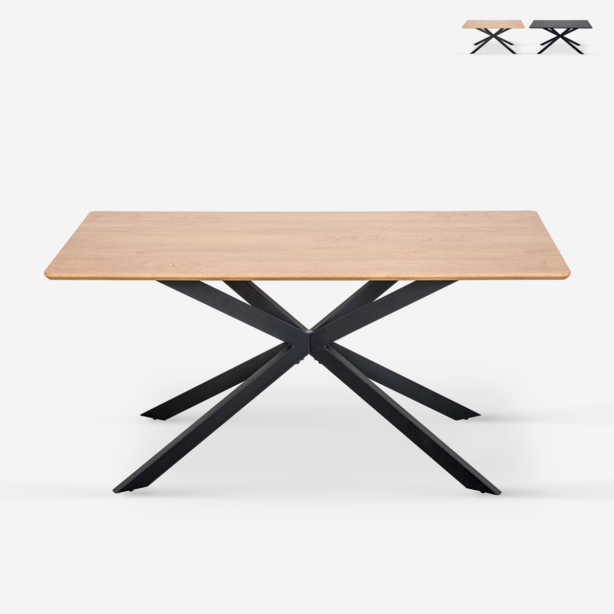 Mesa con patas cruzadas de diseño 160x90 cm de madera y metal Shaila
