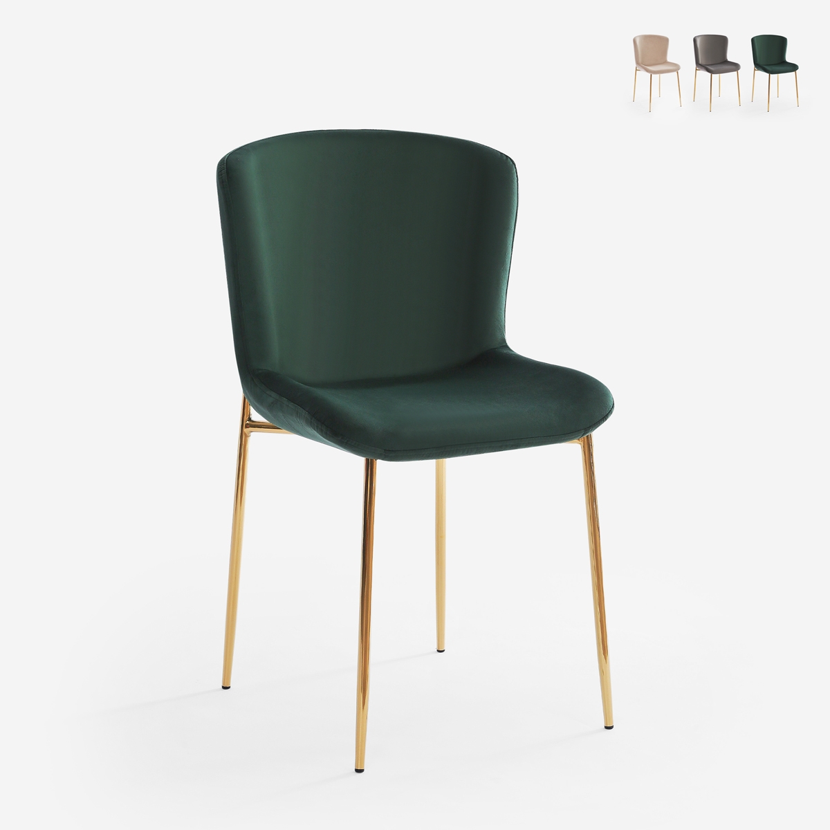 Silla de tela de diseño para salón-comedor con patas doradas Virin