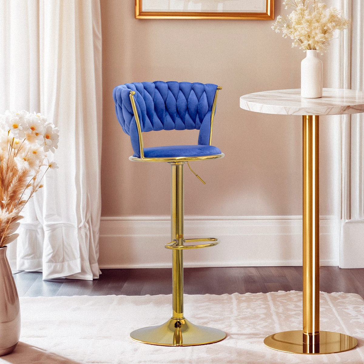 Taburete ajustable de metal dorado y terciopelo entrelazado Macaron Promoción