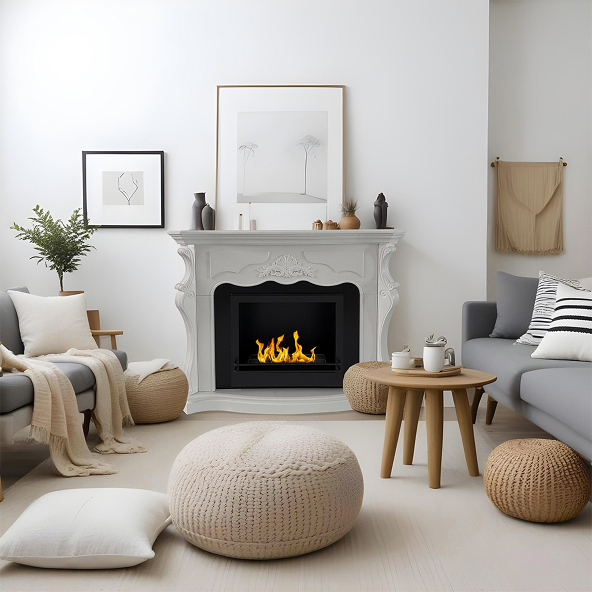 Chimenea de bioetanol de suelo con marco blanco clásico Parigi Promoción