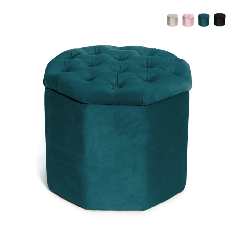 Puf contenedor portaobjetos octagonal de terciopelo 40x35 cm Jerry Promoción