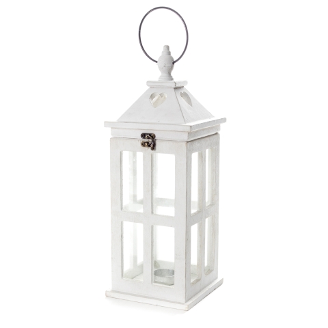 Linterna decorativa portavelas blanca de madera y vidrio Cork Promoción