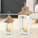 Set de 2 faroles de madera blanca estilo shabby chic con portavelas Copenaghen Promoción