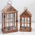 Juego de 2 faroles decorativos de madera con portavelas shabby chic Ferrante Promoción
