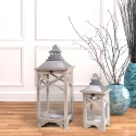 Juego de 2 farolillos shabby chic con portavelas de madera gris Kediri Promoción